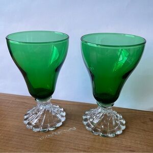 Two Anchor Hocking Burple Glasses - Green 4 1/2" Wine